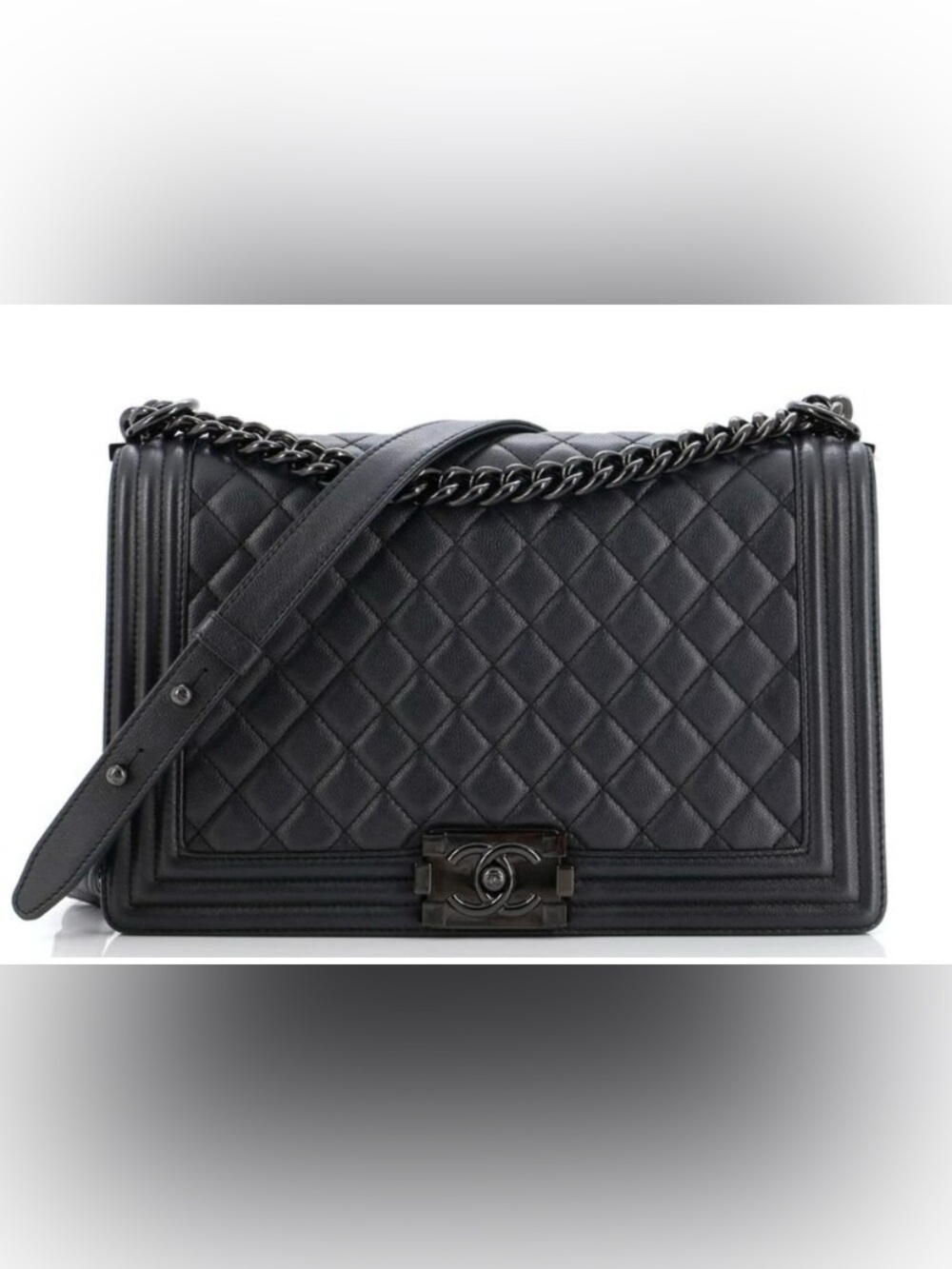 ChaneI Oh So Black / Black on Black Hardware Flap Boy Bag